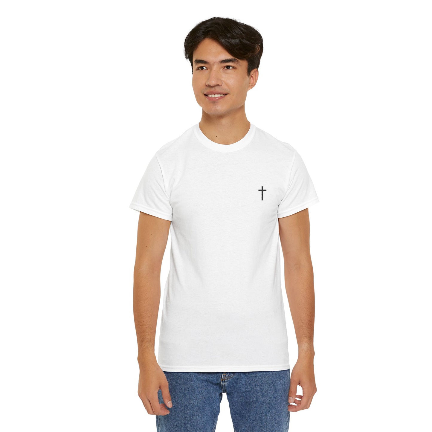 Unisex Heavy Cotton Tee with Black Cross (Embroidered)