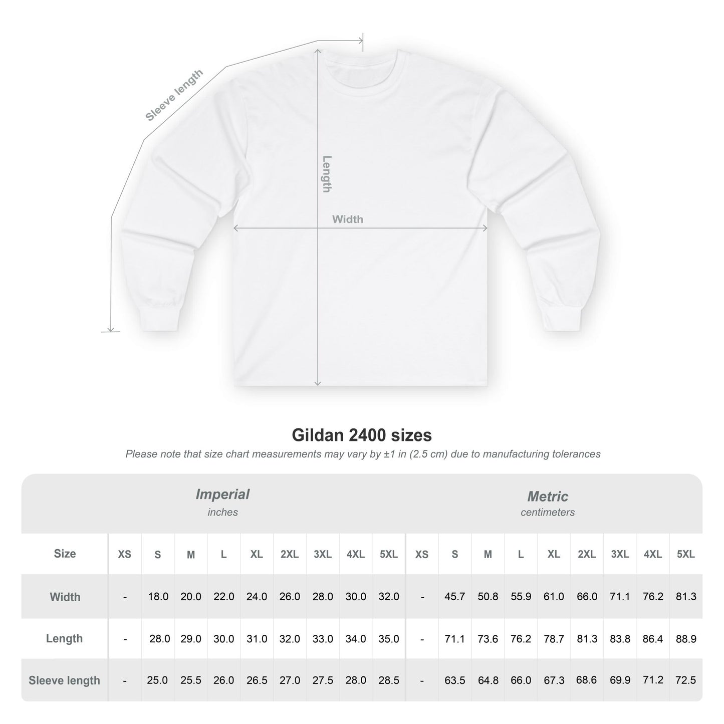 Unisex 100% Cotton Long Sleeve Tee with Black Cross