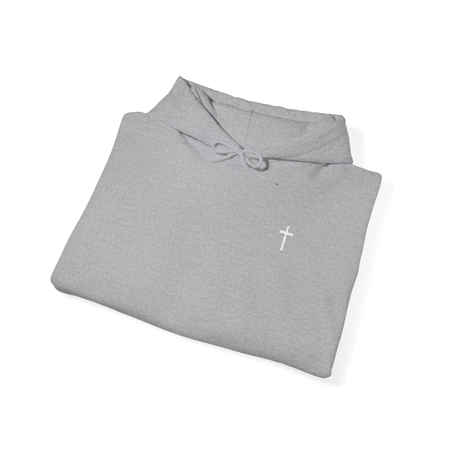 Unisex Embroidered White Cross Hooded Sweatshirt (Gildan Product)