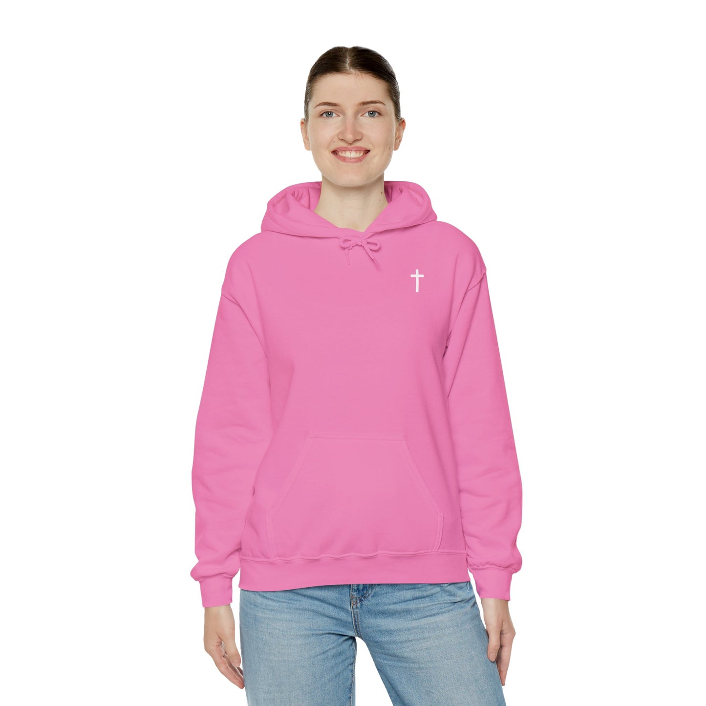 Unisex Christian Hooded Sweatshirt with White Cross (Gildan Product)