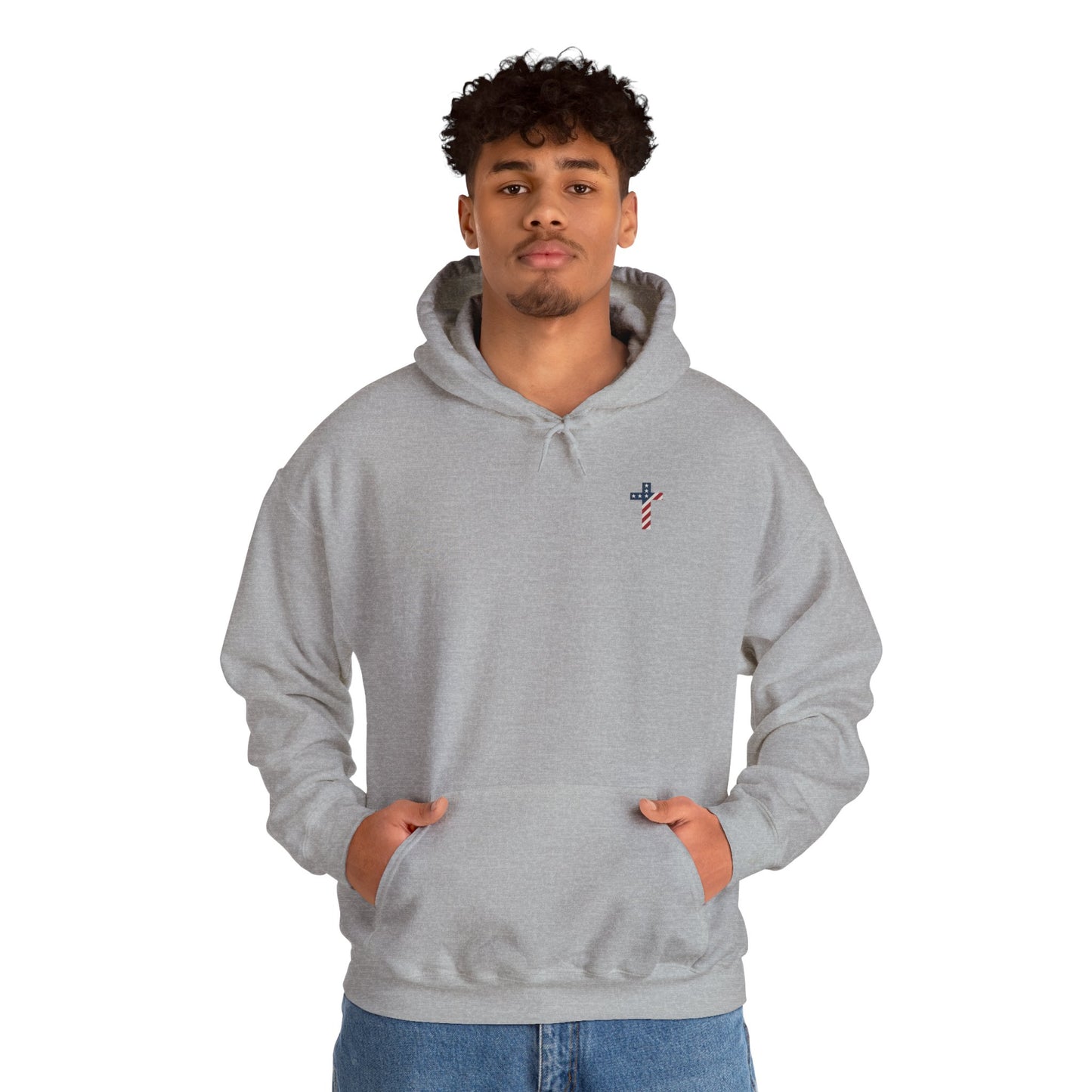 American Flag Cross- Gildan Hooded Sweatshirt