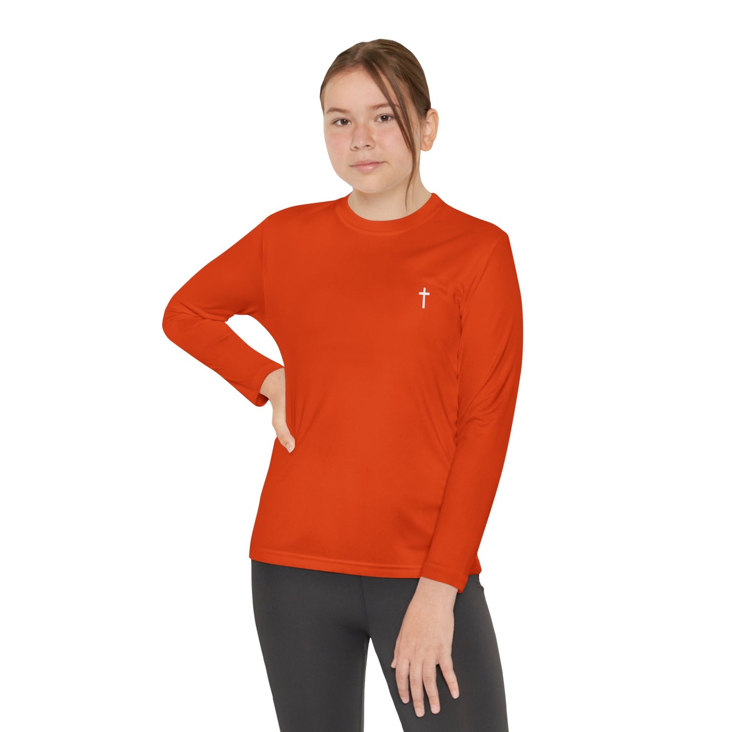 Youth long sleeve Sport-Tek with White Cross