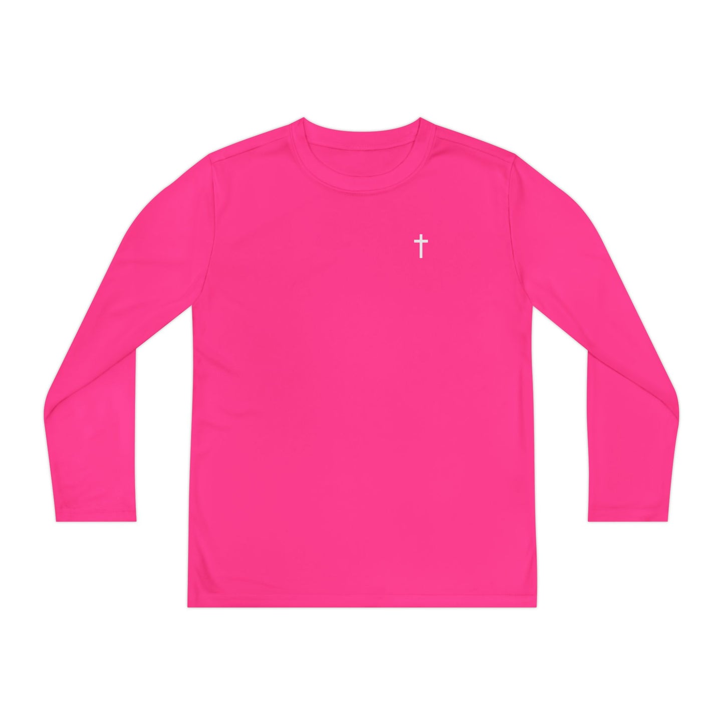 Youth Long Sleeve 100% Moisture-Wicking Shirt with White Cross
