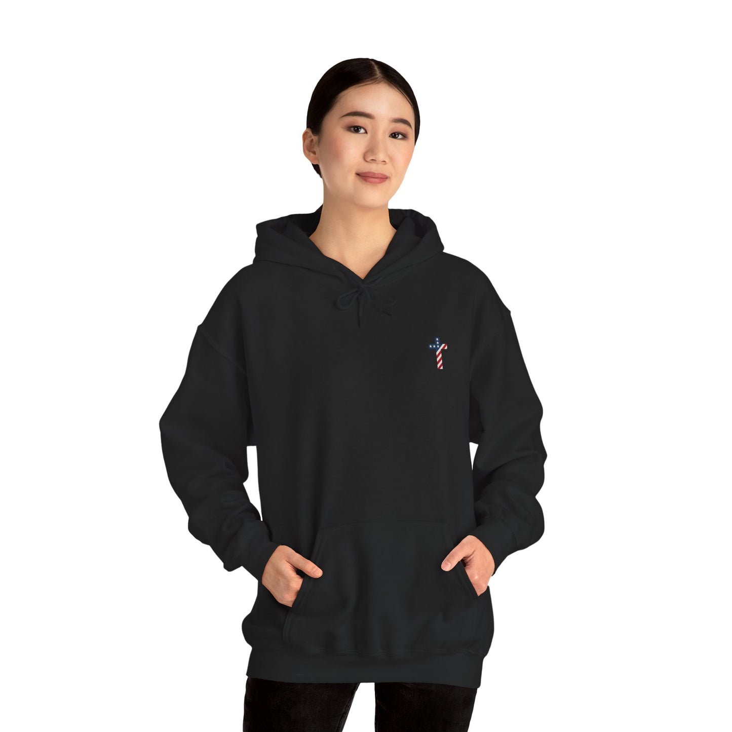 American Flag Cross- Gildan Hooded Sweatshirt