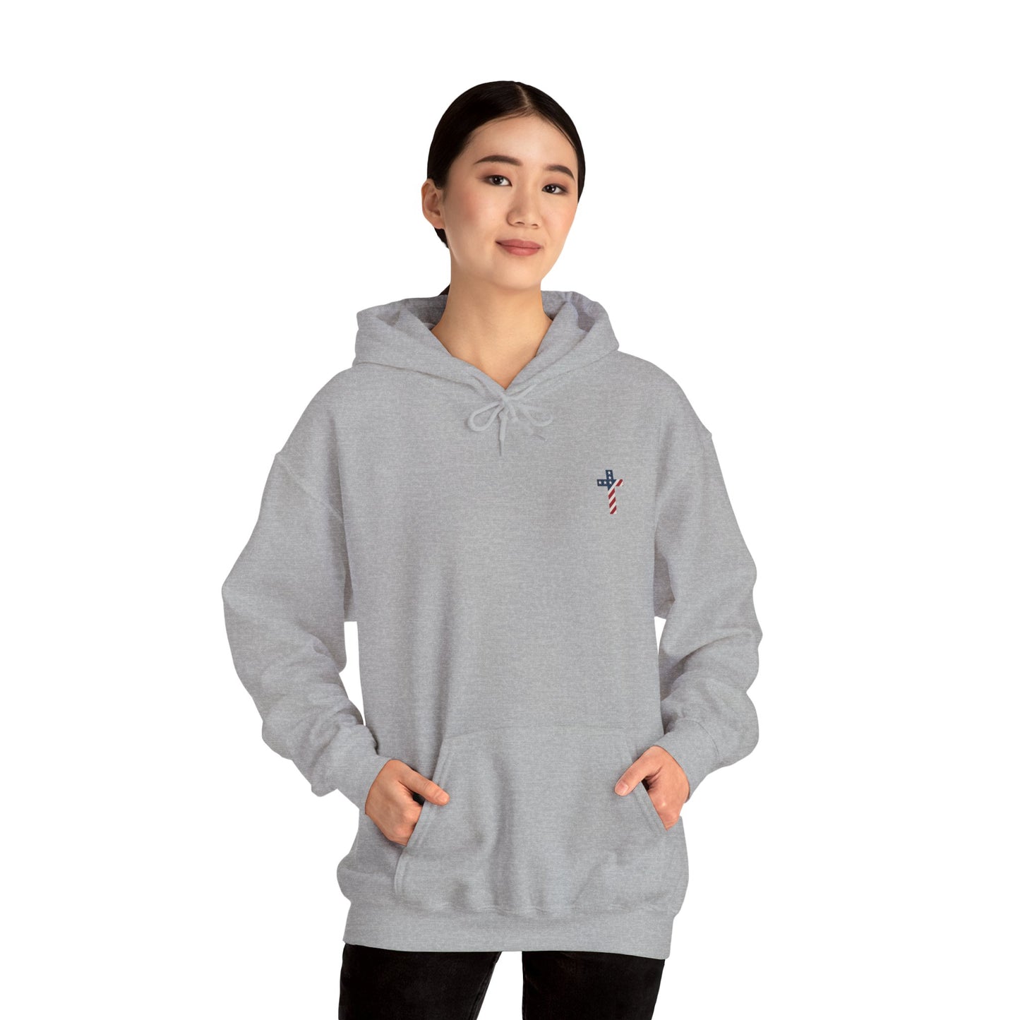 American Flag Cross- Gildan Hooded Sweatshirt