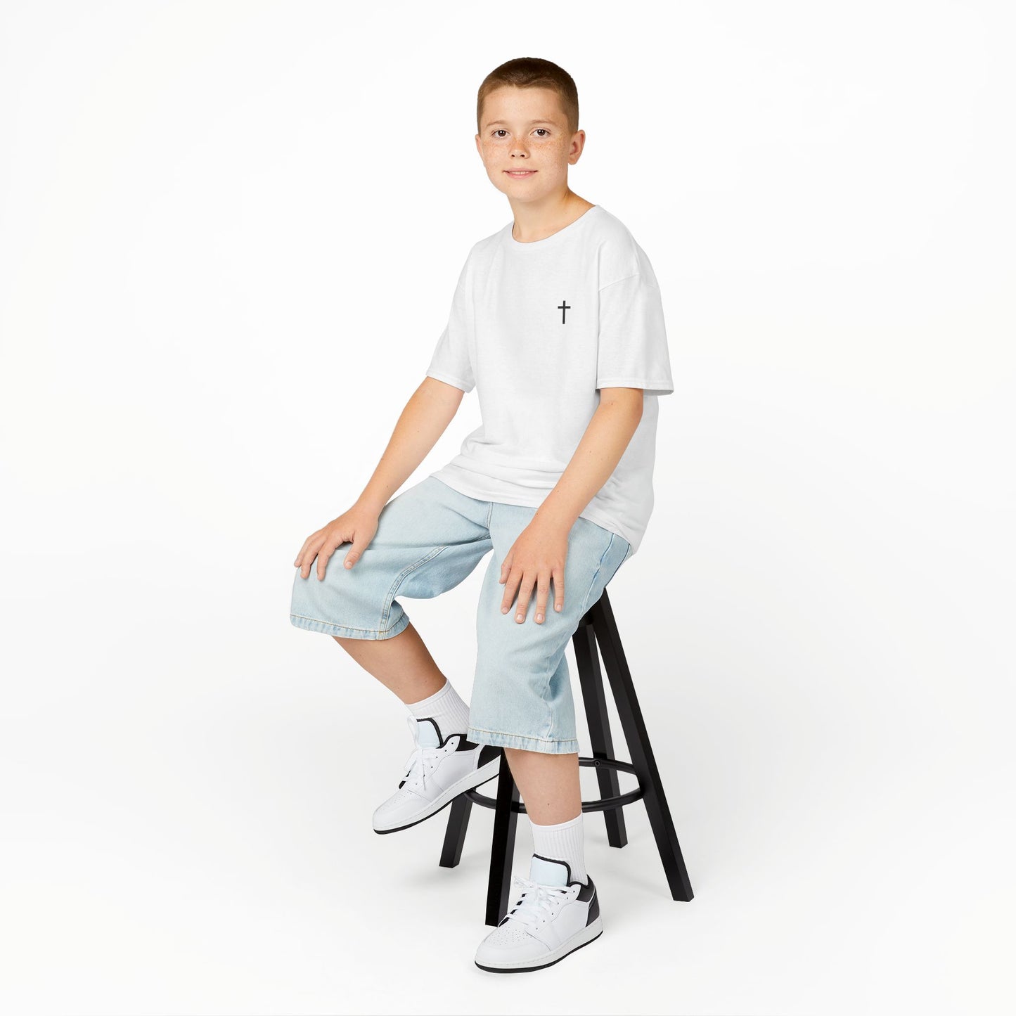 Kids Simple Christian T-Shirt with Black Cross (Gildan Product)