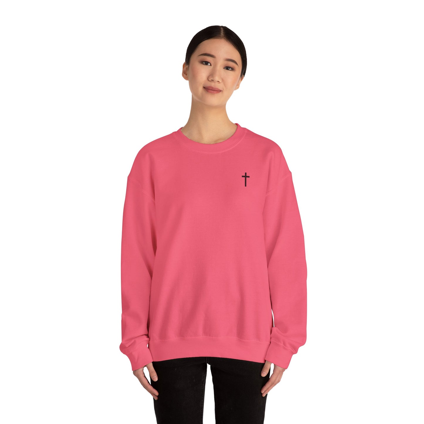 Unisex Simple Christian Heavy Blend Crewneck Sweatshirt with Black Cross (Gildan Product)