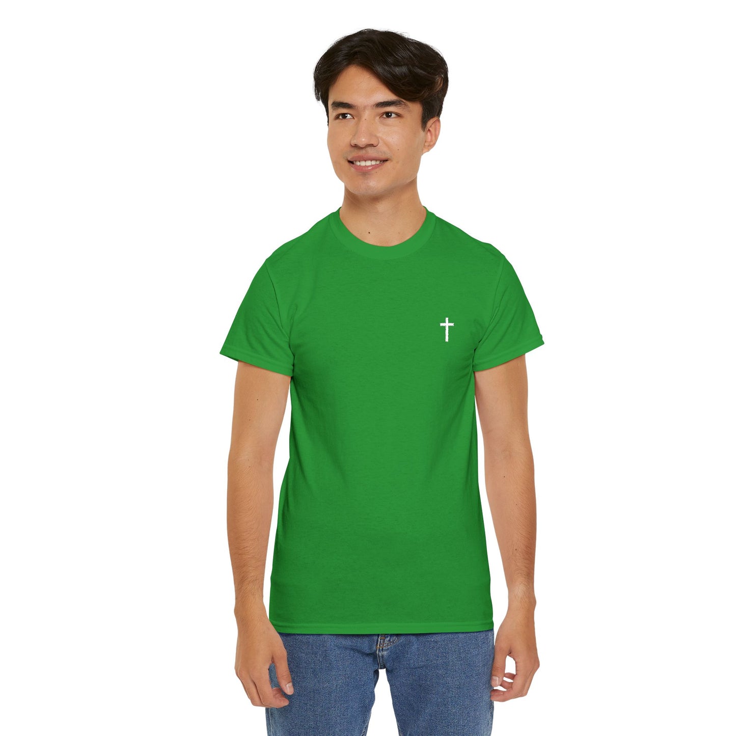 Unisex Heavy Cotton Tee with White Cross (Embroidered)
