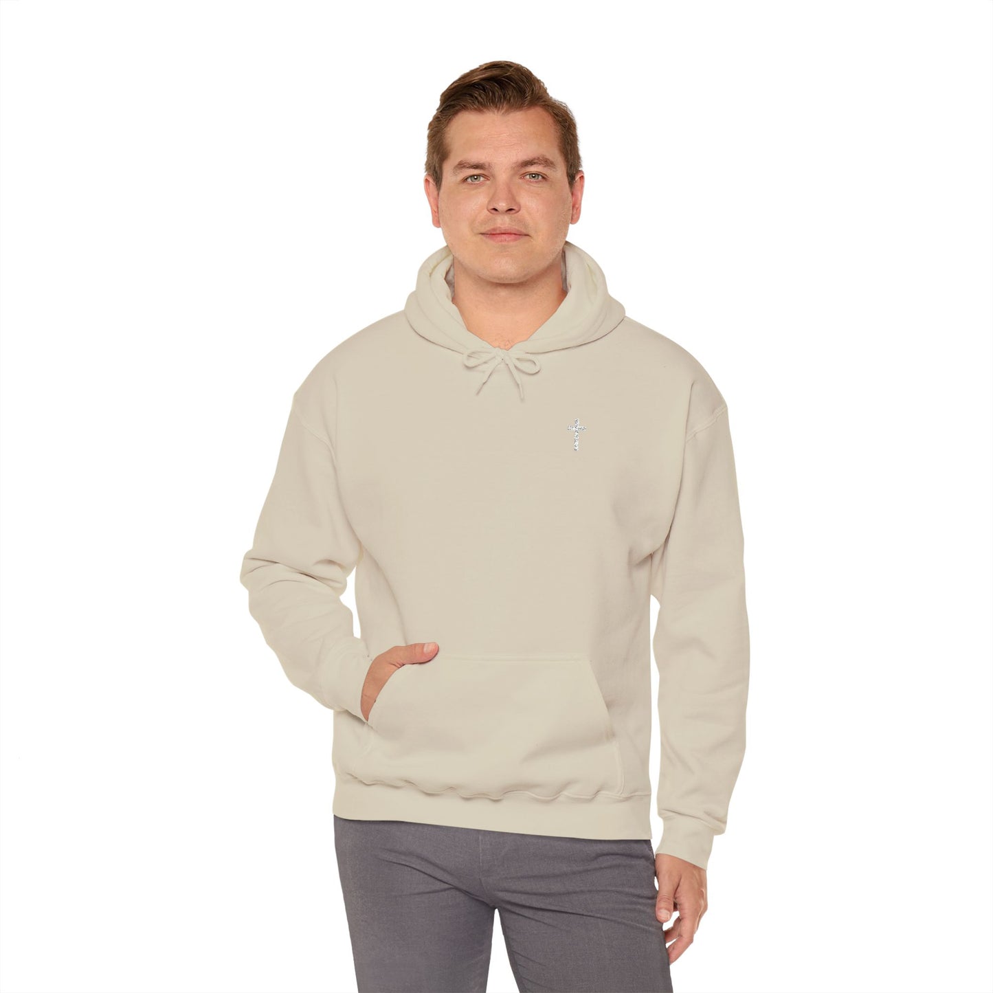 Unisex Embroidered White Cross Hooded Sweatshirt
