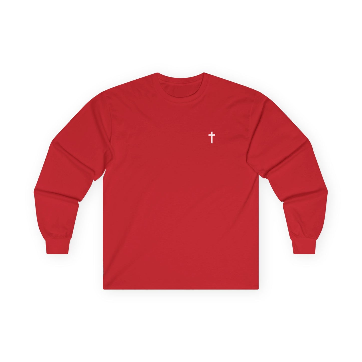 Unisex 100% Cotton Long Sleeve with White Cross (Gildan Product)