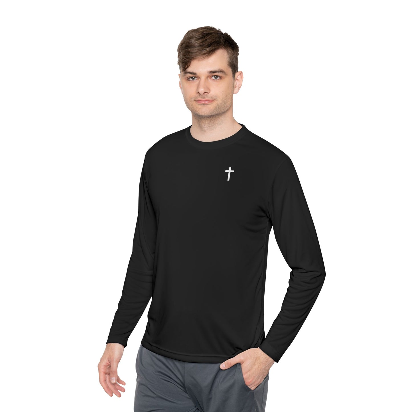 Unisex Lightweight Long Sleeve Tee with White Cross