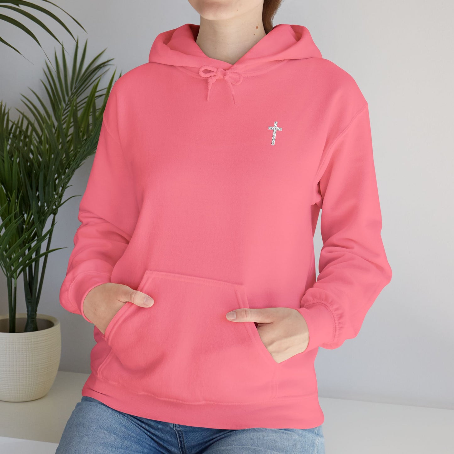 Unisex Embroidered White Cross Hooded Sweatshirt