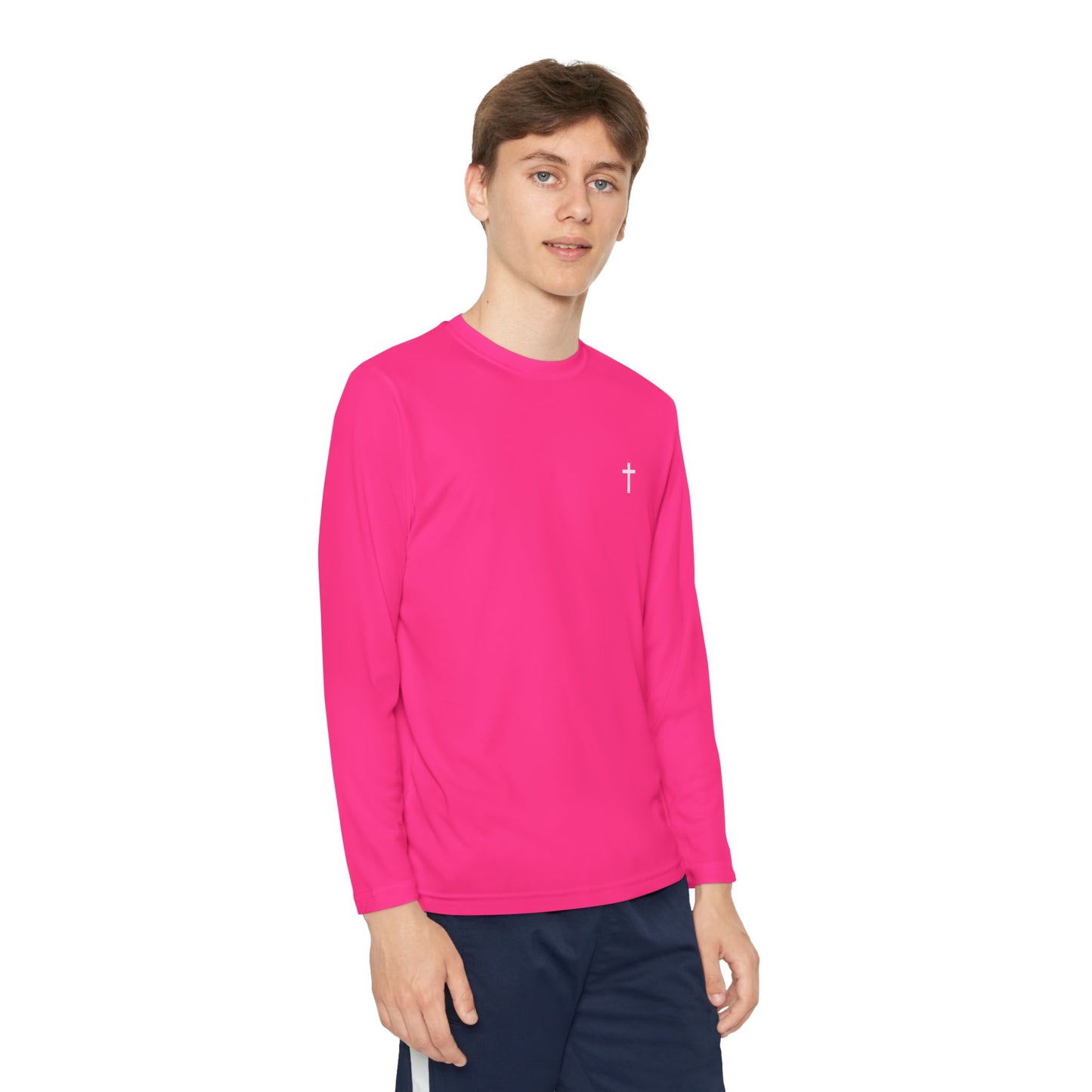 Youth long sleeve Sport-Tek with White Cross