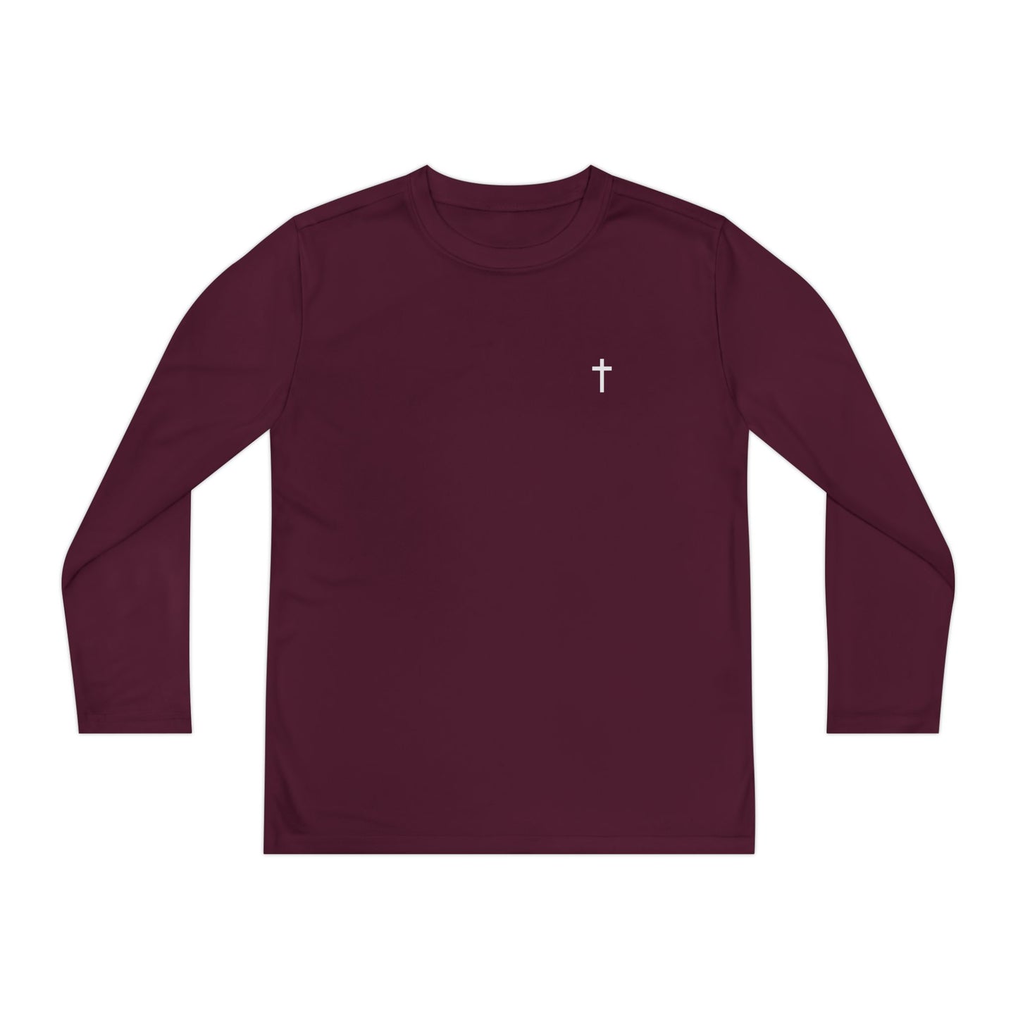 Youth long sleeve Sport-Tek with White Cross