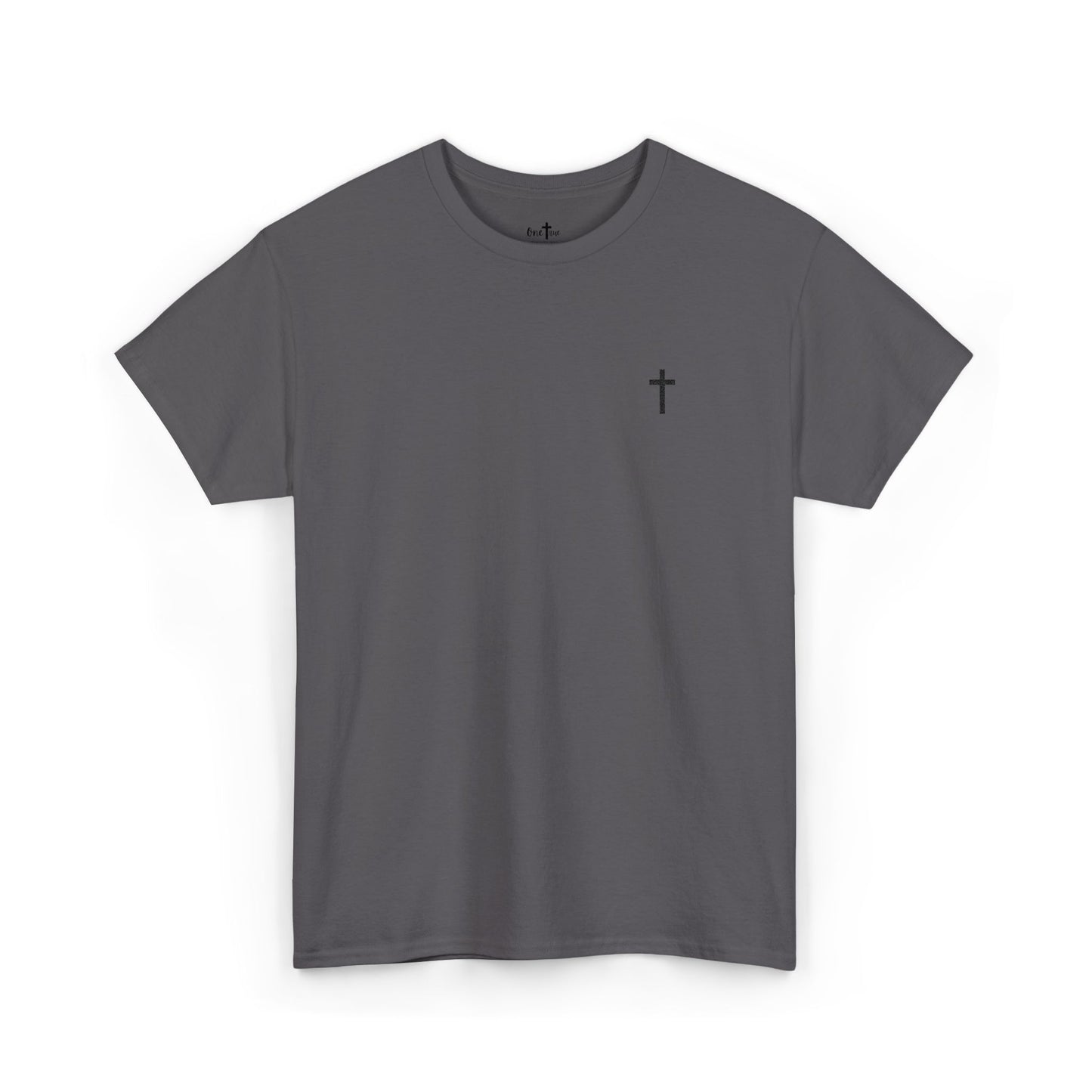 Unisex Heavy Cotton Tee with Black Cross (Embroidered)