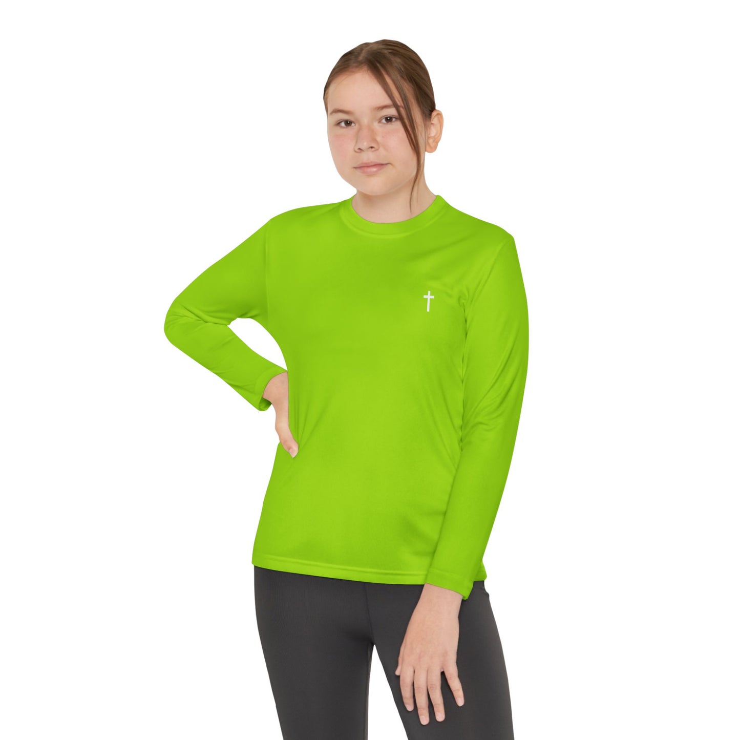 Youth long sleeve Sport-Tek with White Cross