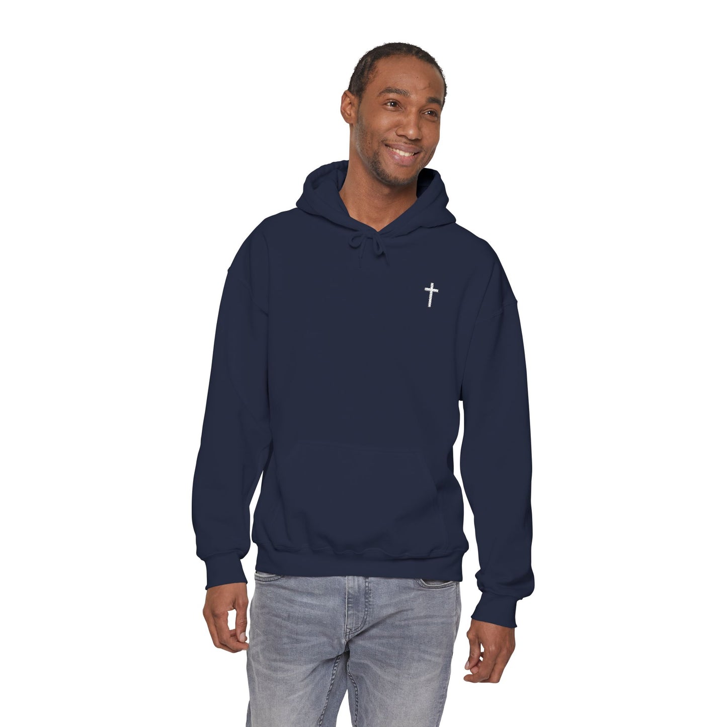 Unisex Embroidered White Cross Hooded Sweatshirt
