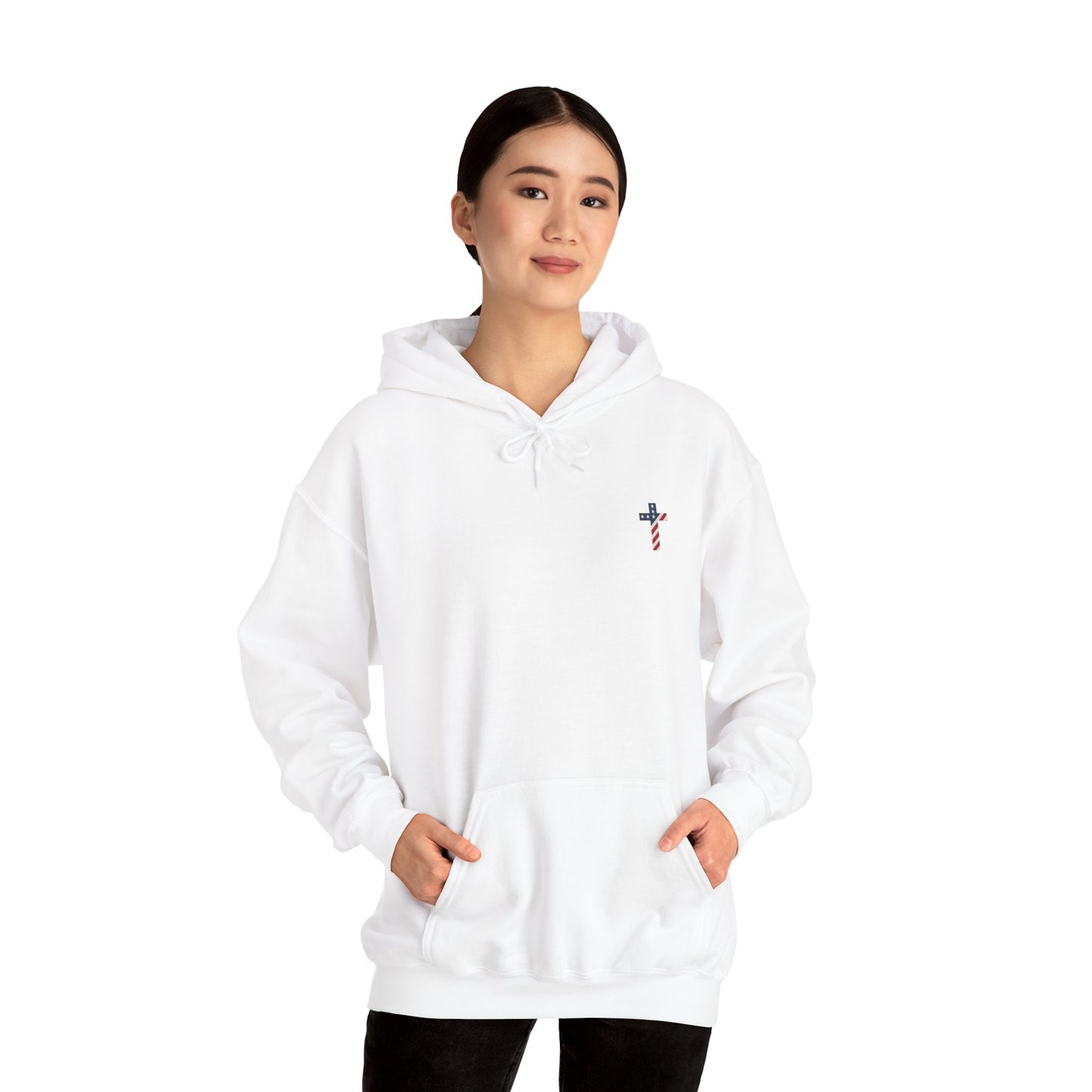 American Flag Cross- Gildan Hooded Sweatshirt
