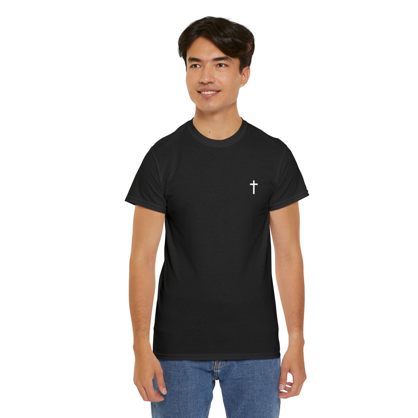 Unisex Heavy Cotton Tee with White Cross (Embroidered)