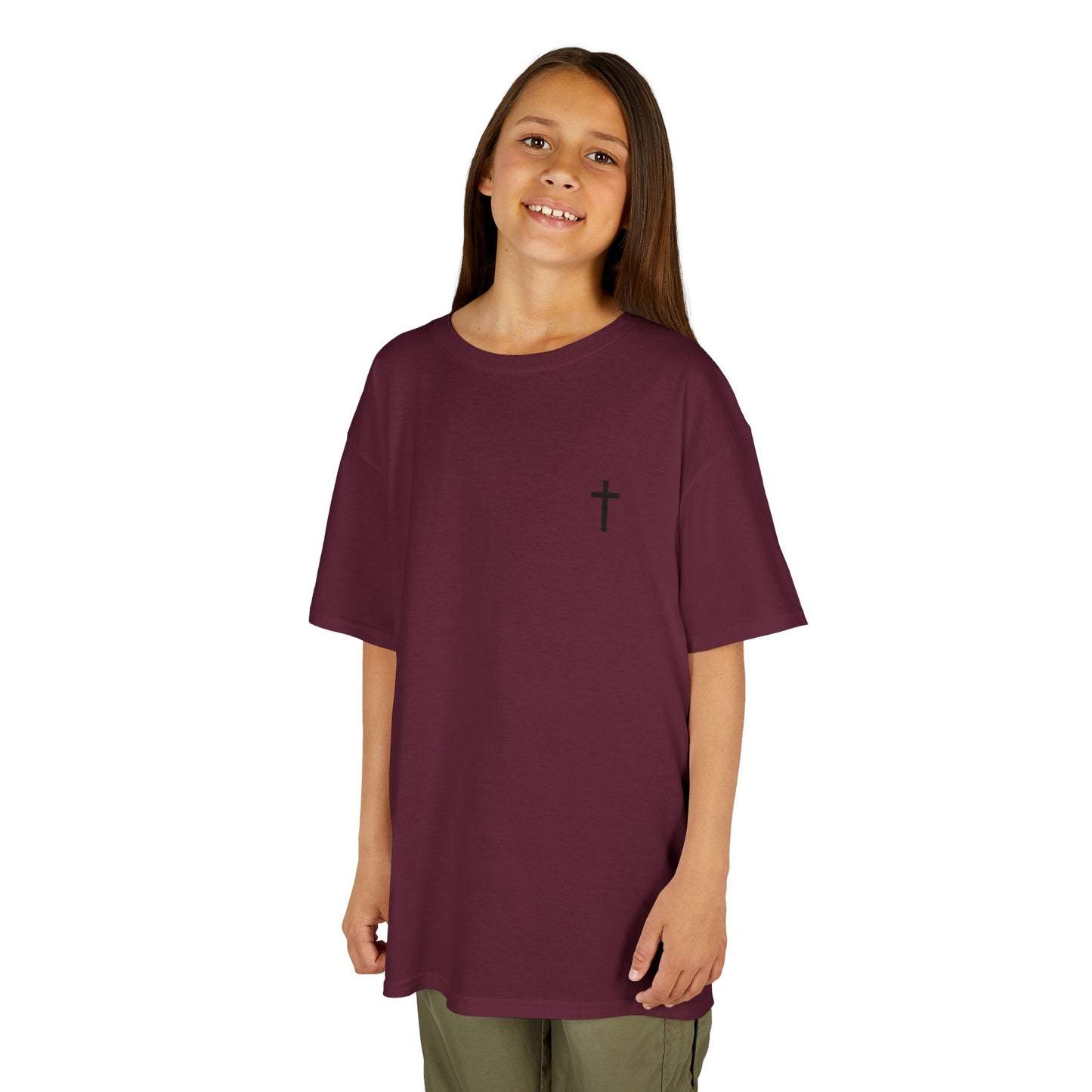 Kids Simple Christian T-Shirt with Black Cross (Gildan Product)