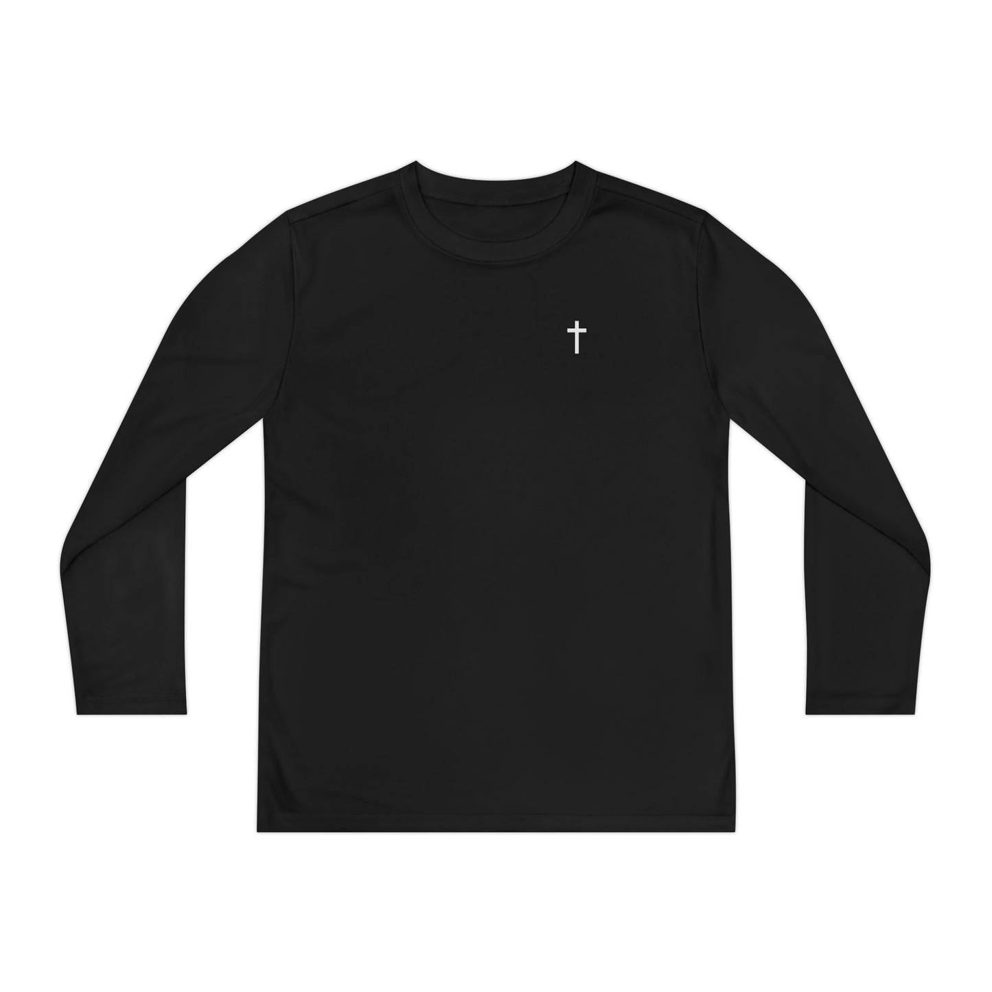 Youth Long Sleeve 100% Moisture-Wicking Shirt with White Cross