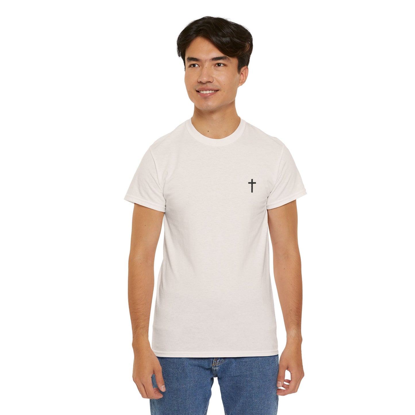 Unisex Heavy Cotton Tee with Black Cross (Embroidered)