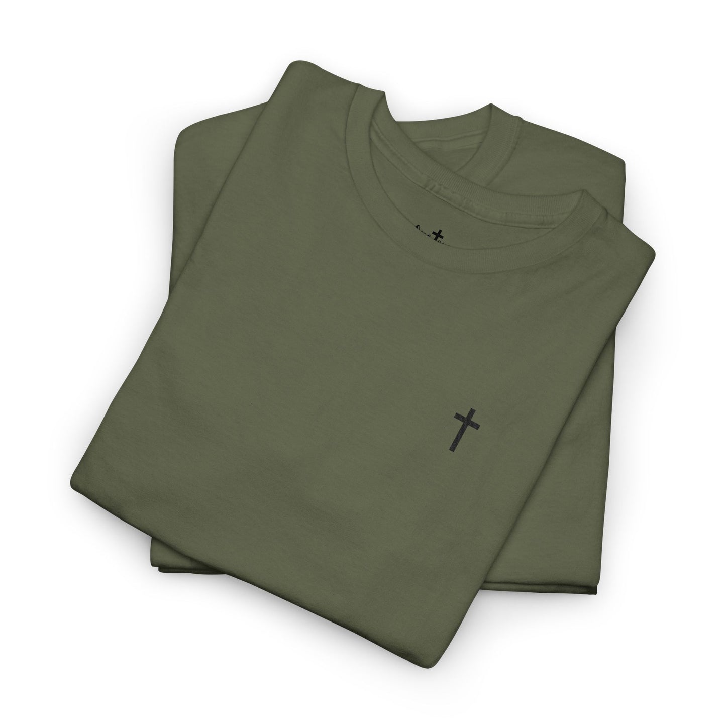Unisex Heavy Cotton Tee with Black Cross (Embroidered)