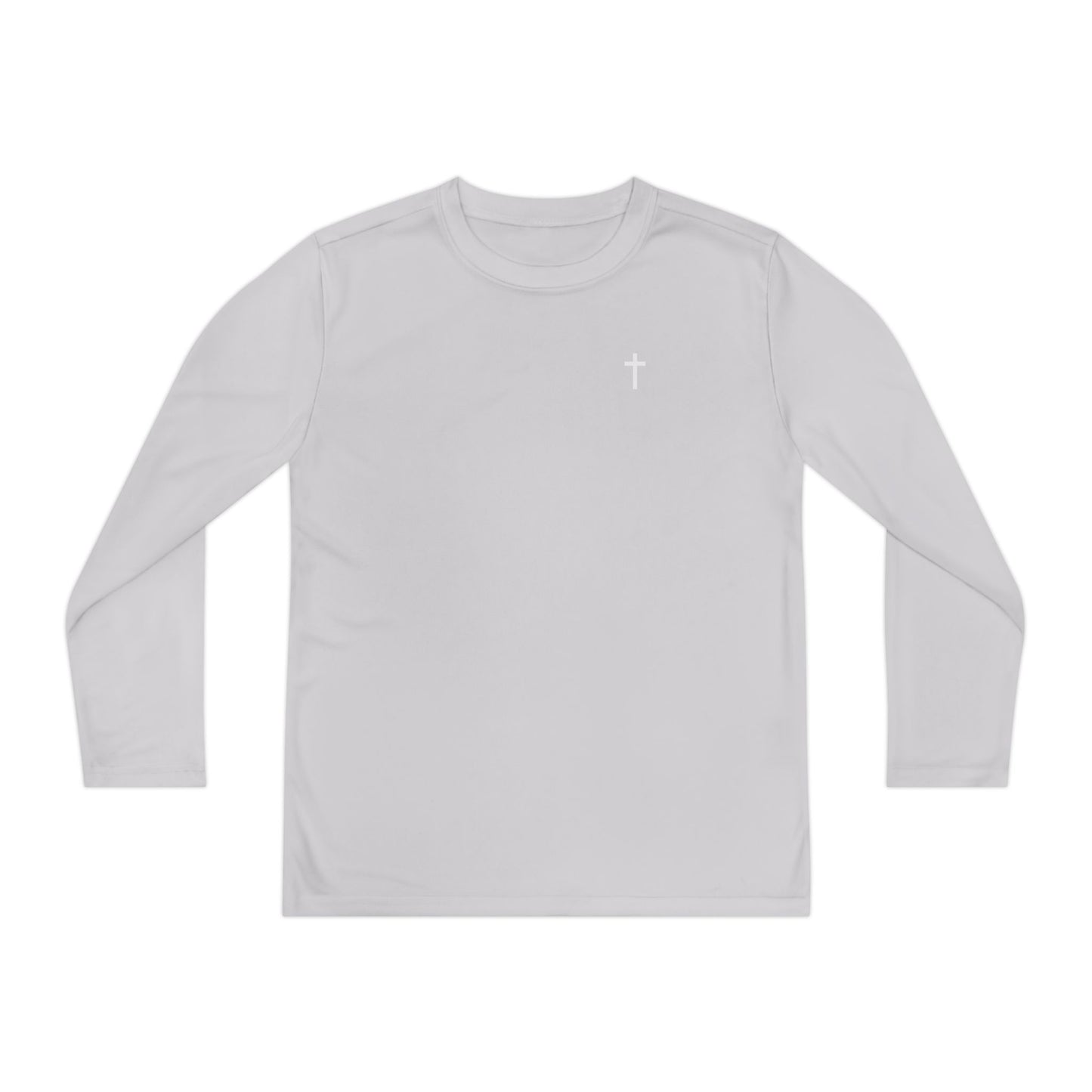 Youth Long Sleeve 100% Moisture-Wicking Shirt with White Cross