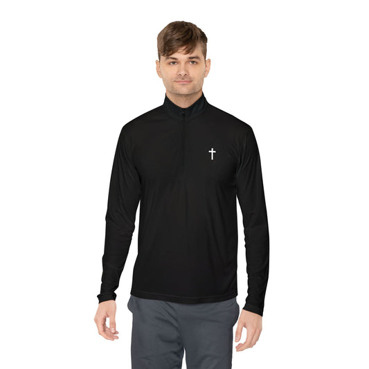 Unisex Quarter-Zip Pullover with White Cross