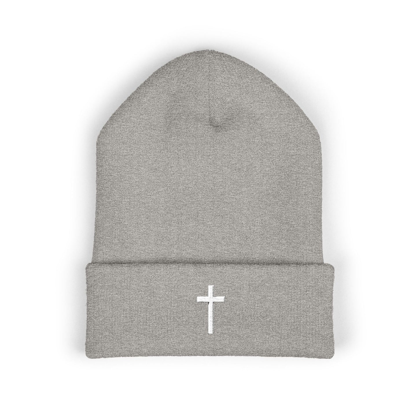 Classic White Cross Cuffed Beanie (Embroidery)
