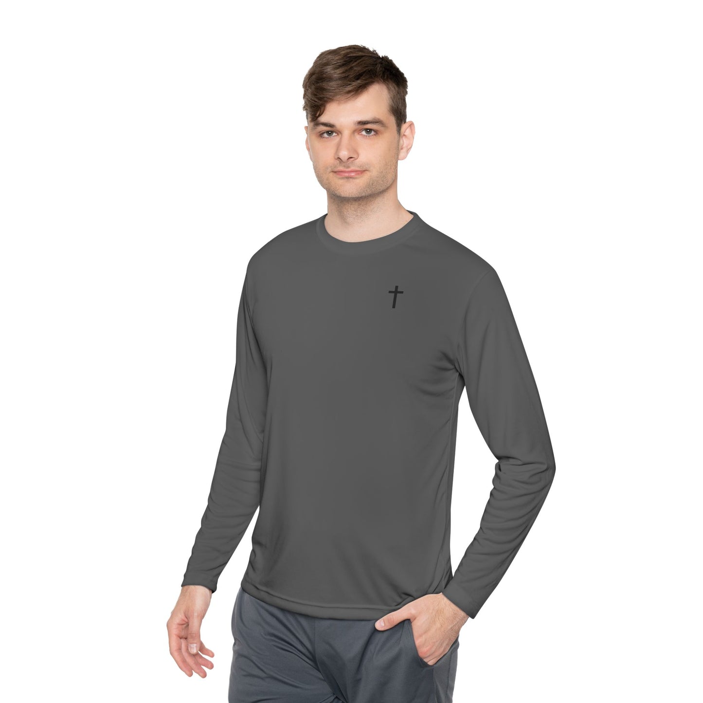Unisex Lightweight Long Sleeve Tee with Black Cross
