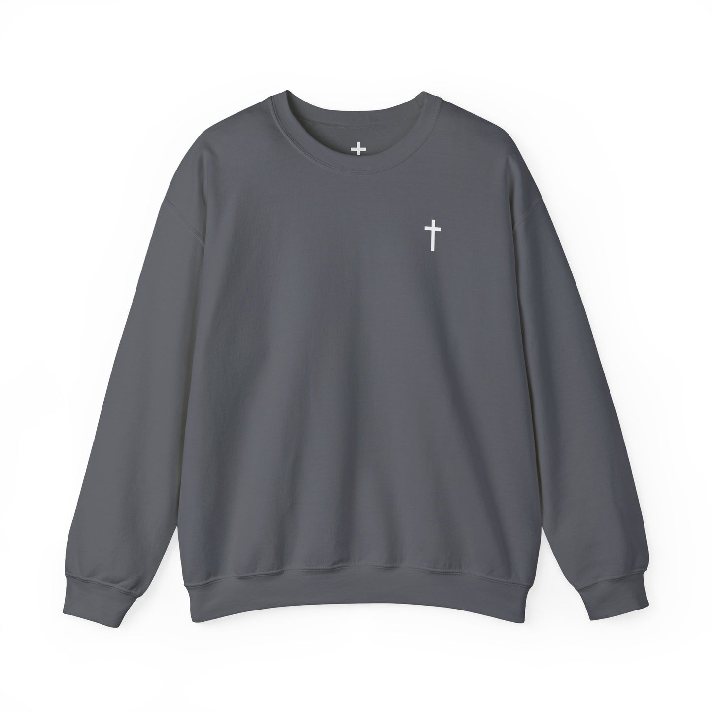 Unisex Simple Christian Heavy Blend Crewneck Sweatshirt with White Cross (Gildan Product)