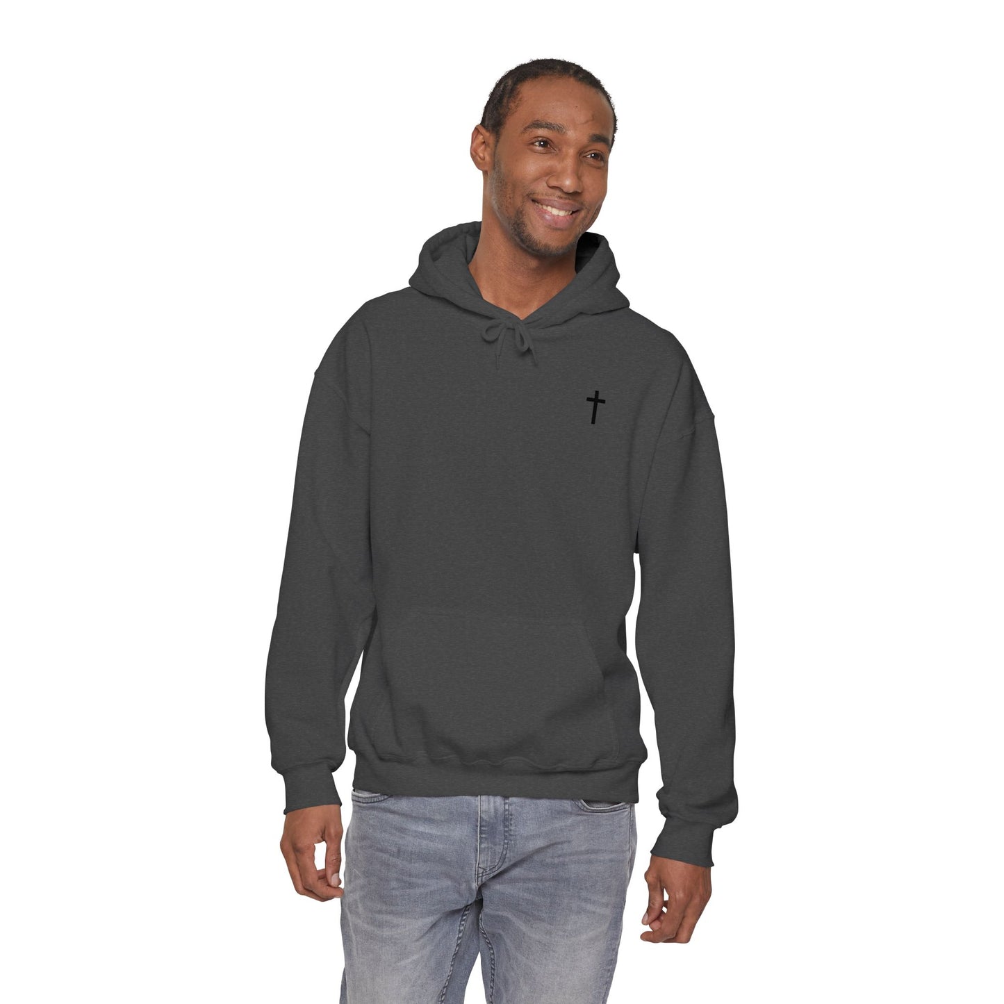Unisex Embroidered Black Cross Hooded Sweatshirt (Gildan Product)