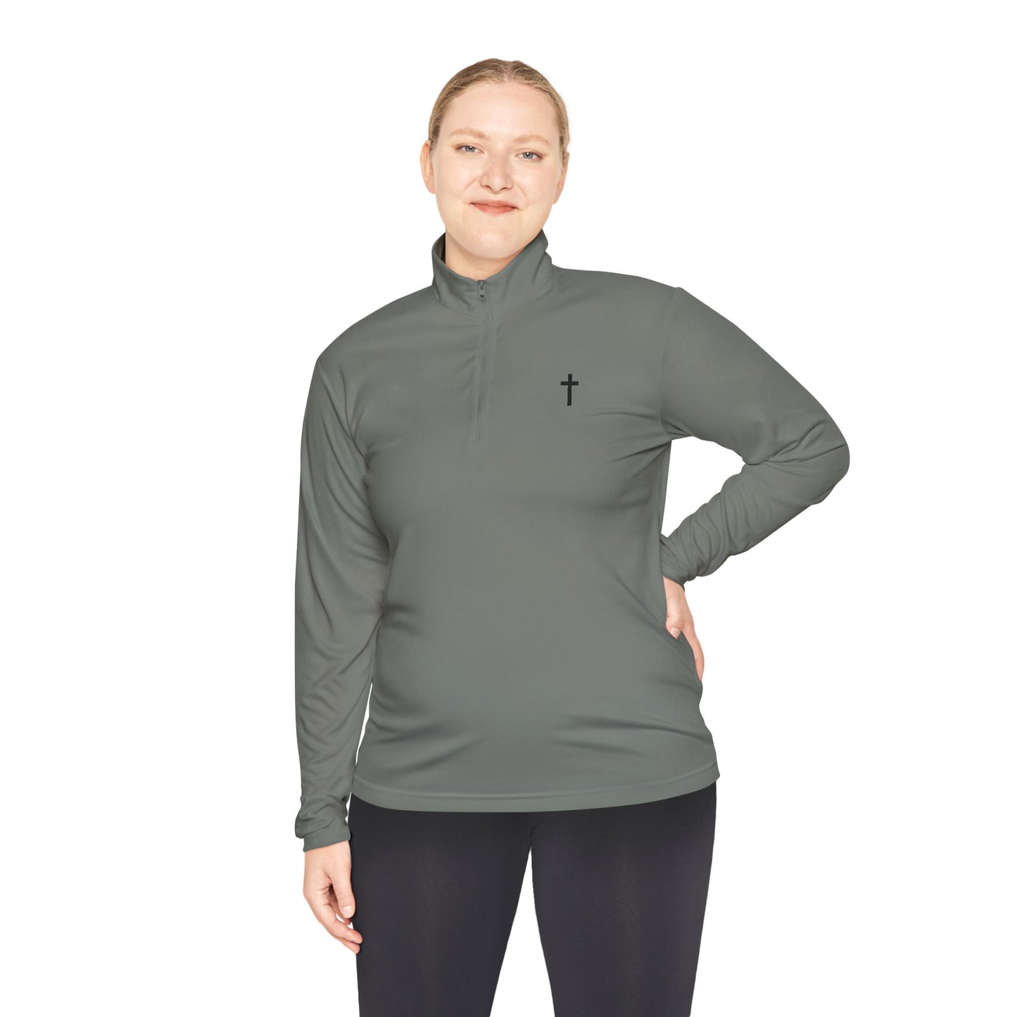 Unisex Quarter-Zip Pullover with Black Cross