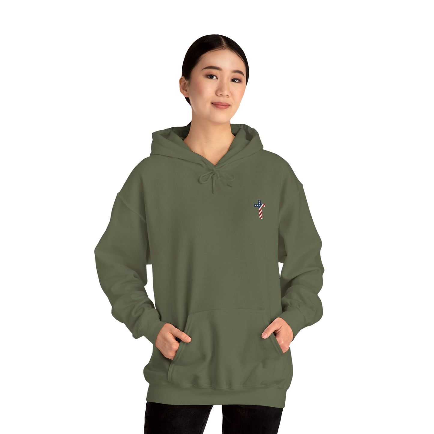American Flag Cross- Gildan Hooded Sweatshirt