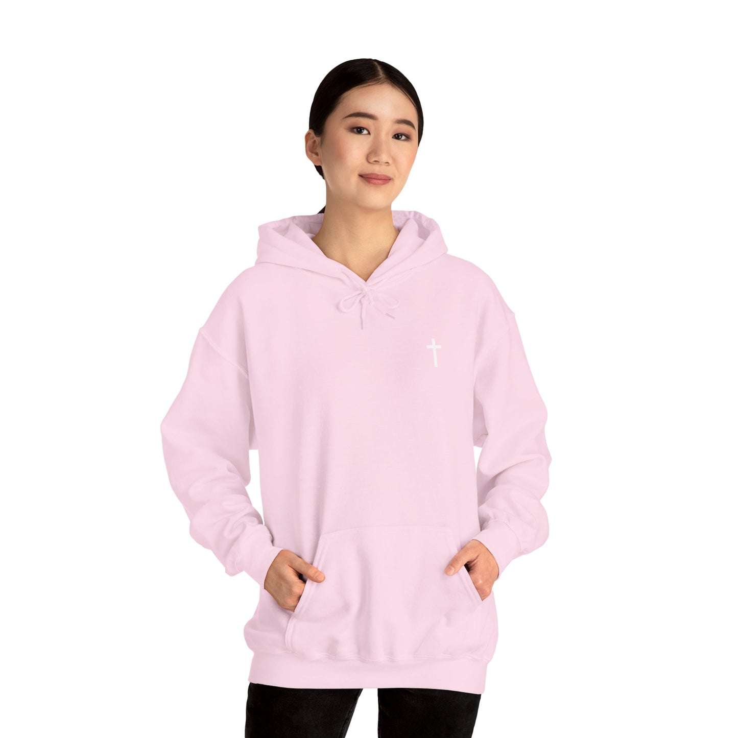 Unisex Christian Hooded Sweatshirt with White Cross (Gildan Product)