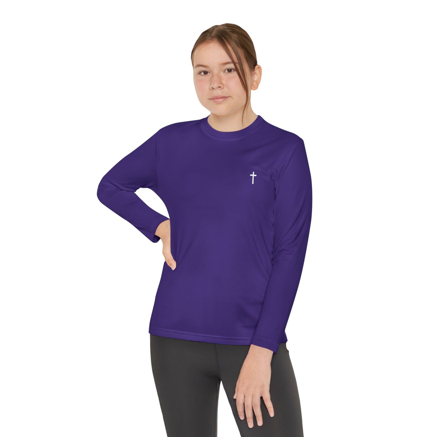 Youth long sleeve Sport-Tek with White Cross