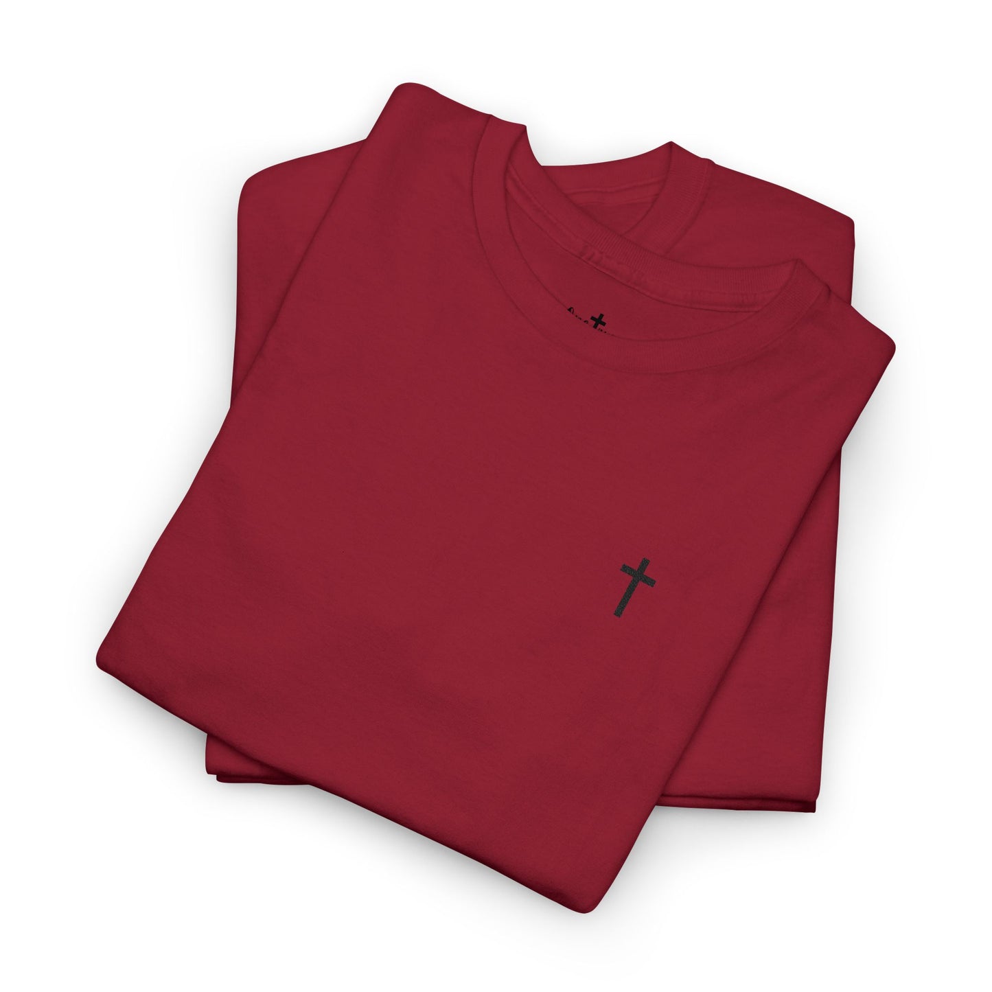 Unisex Heavy Cotton Tee with Black Cross (Embroidered)