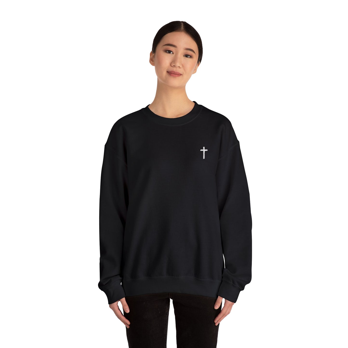 Unisex Heavy Blend™ Crewneck Sweatshirt with Embroidered White Cross