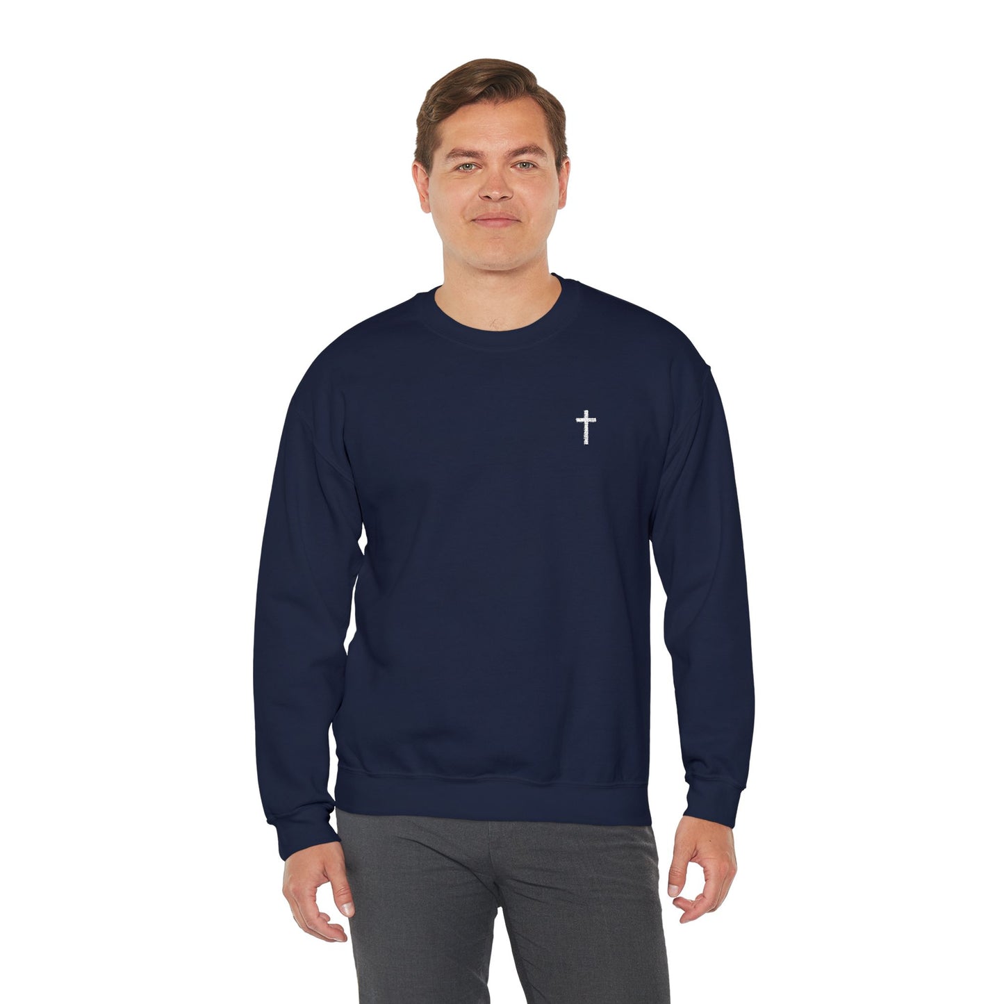 Unisex Heavy Blend™ Crewneck Sweatshirt with Embroidered White Cross