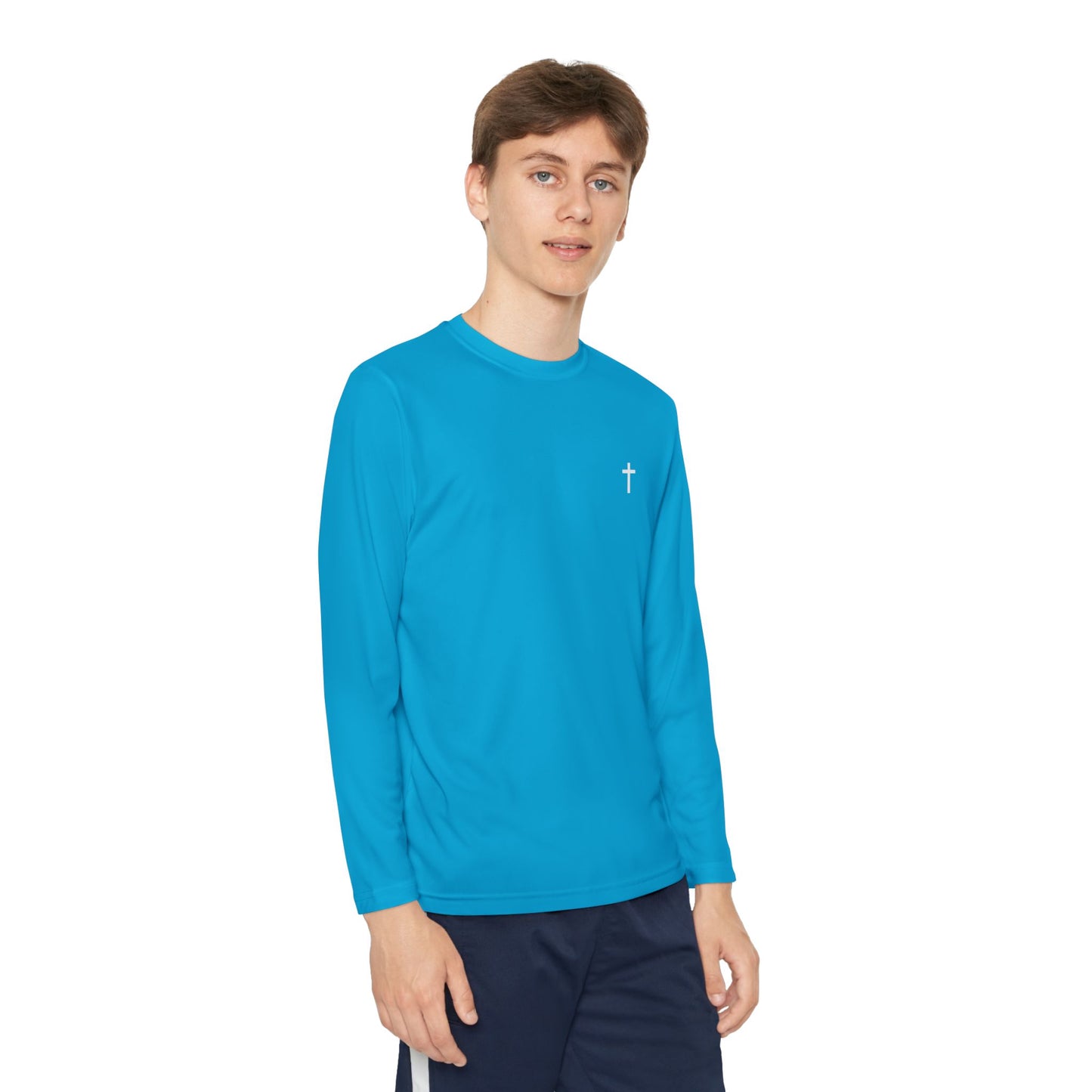 Youth long sleeve Sport-Tek with White Cross