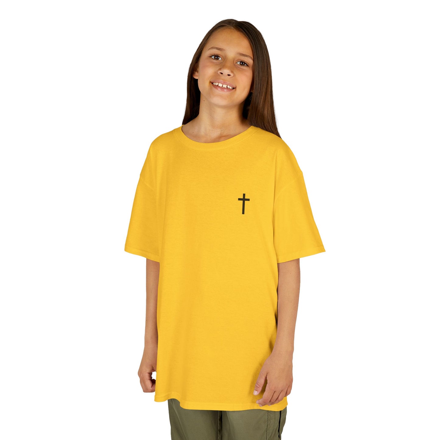 Kids Simple Christian T-Shirt with Black Cross (Gildan Product)