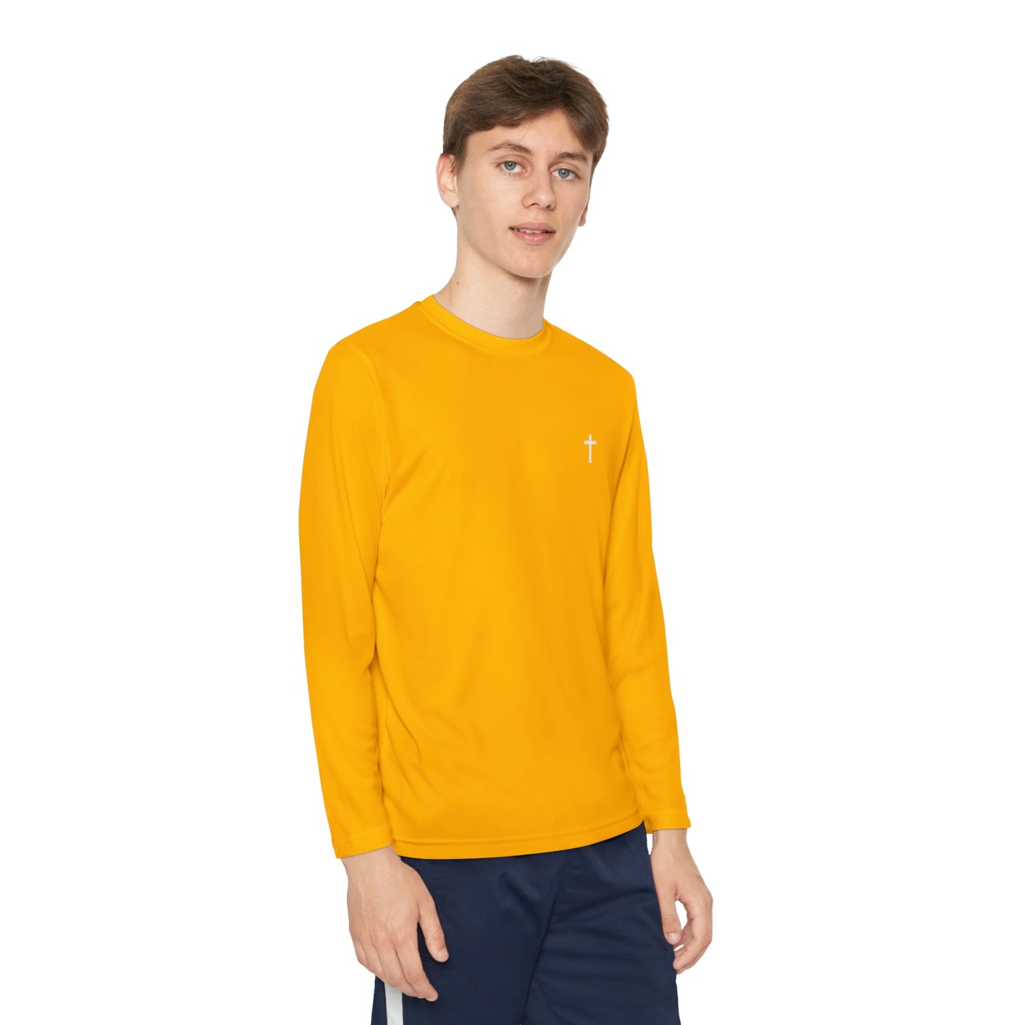 Youth long sleeve Sport-Tek with White Cross
