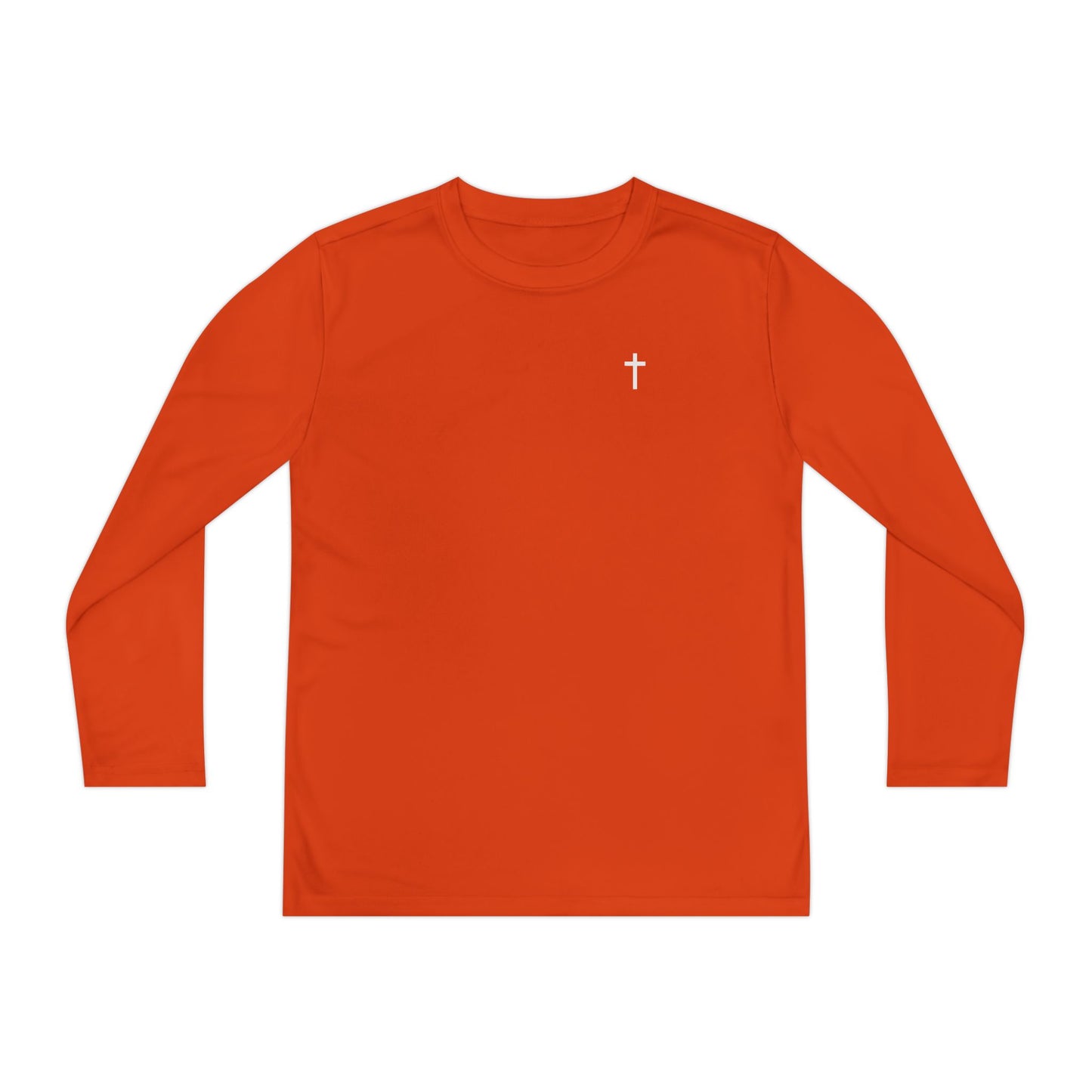 Youth Long Sleeve 100% Moisture-Wicking Shirt with White Cross