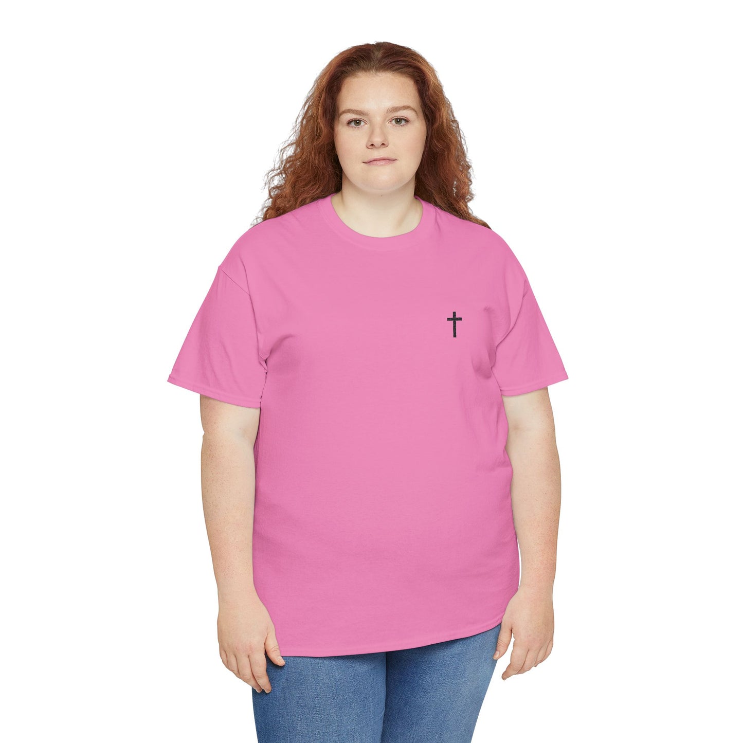 Unisex Heavy Cotton Tee with Black Cross (Embroidered)