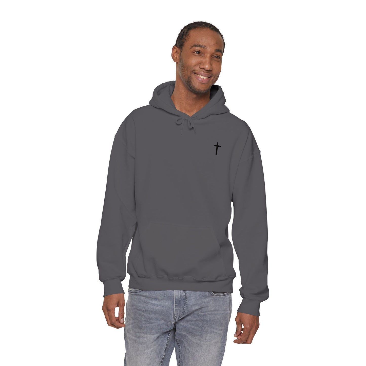 Unisex Embroidered Black Cross Hooded Sweatshirt (Gildan Product)