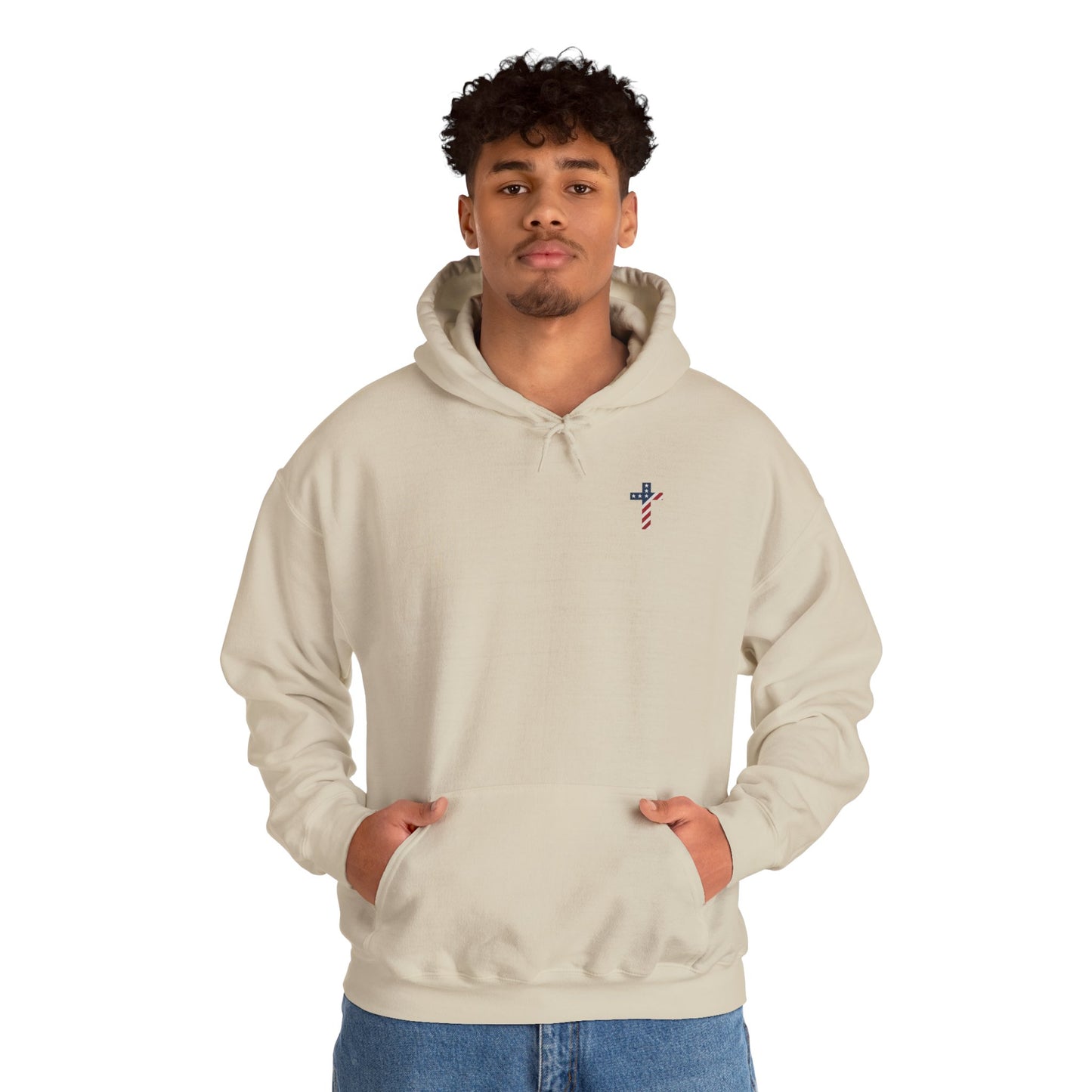 American Flag Cross- Gildan Hooded Sweatshirt