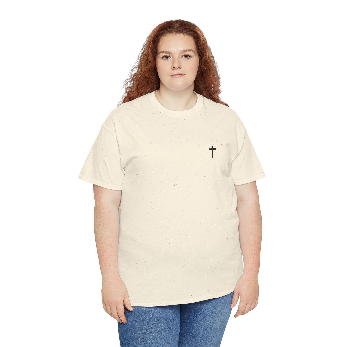 Unisex Heavy Cotton Tee with Black Cross (Embroidered)
