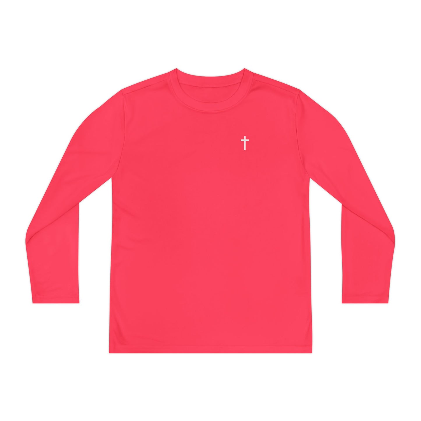 Youth Long Sleeve 100% Moisture-Wicking Shirt with White Cross