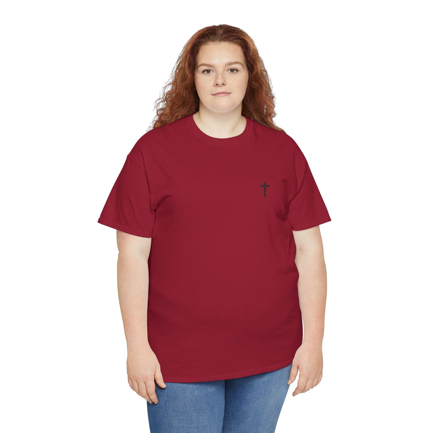 Unisex Heavy Cotton Tee with Black Cross (Embroidered)